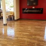 Inside a Fast food restaurant cleaned eating area photo